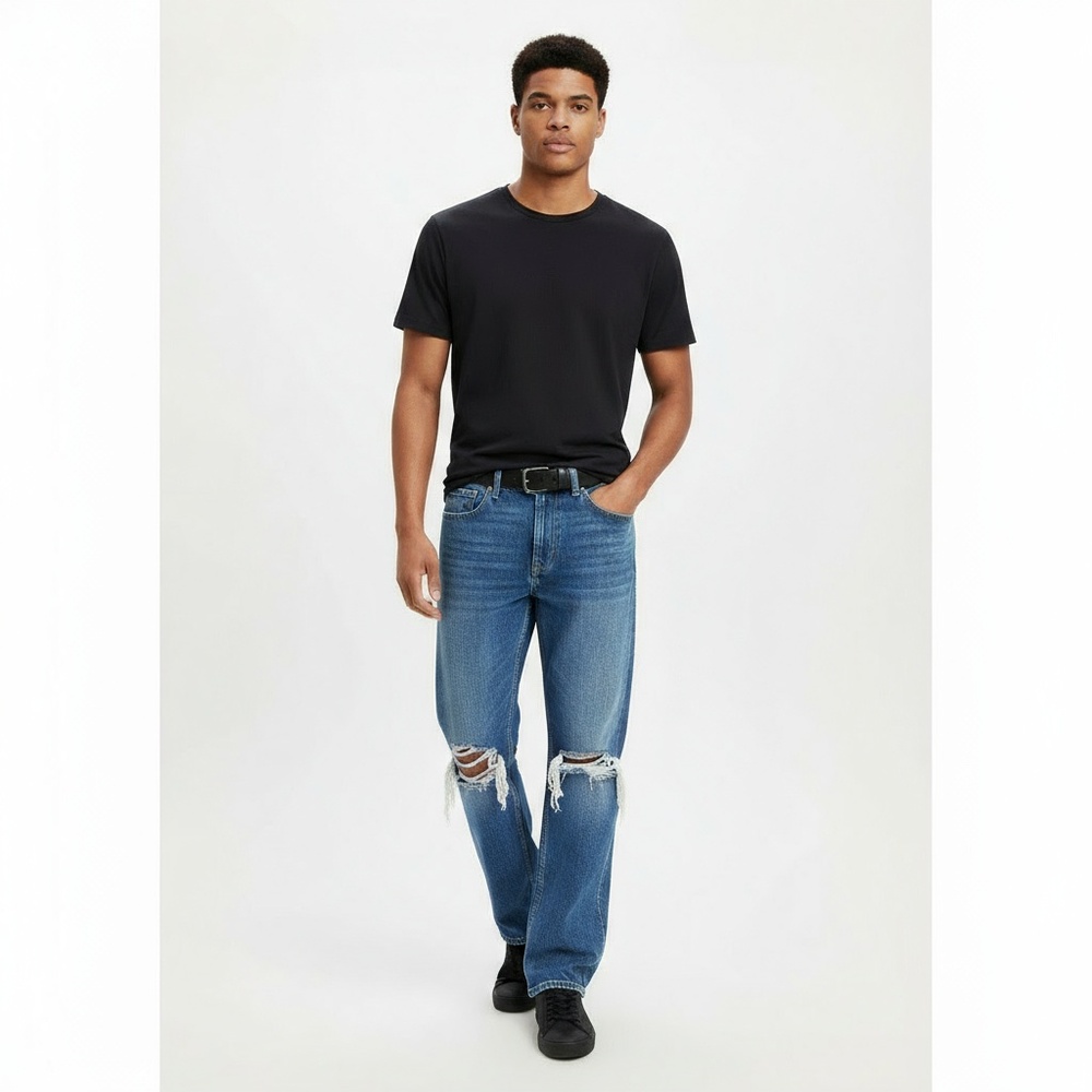 Levi's Size 30x30 Men's Low Pro Straight Jeans Med Wash Blue Jeans Distressed - Picture 2 of 14